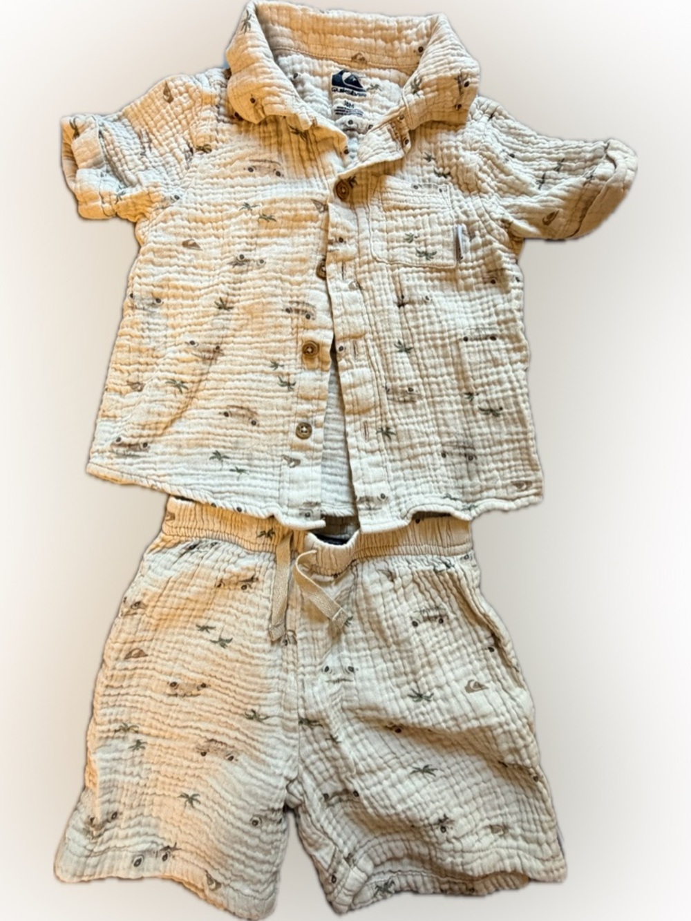 Quiksilver Cream Short-Sleeve Set with Subtle Palm Print